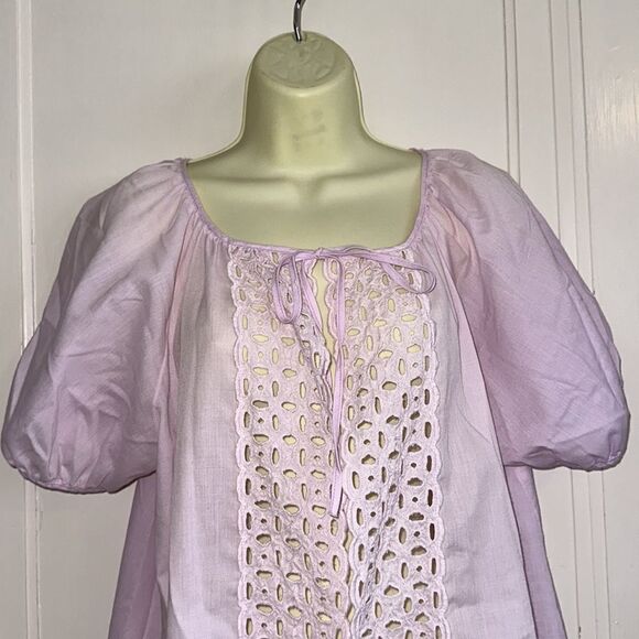 Vtg 60s Movie Star brand lavender polyester/cotton open front robe/ eyelet lace - Picture 2 of 7